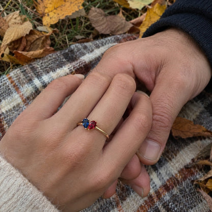 Bague deux pierres de naissance en couple
