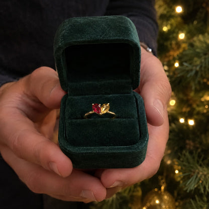 Bague deux pierres dans son écrin cadeau
